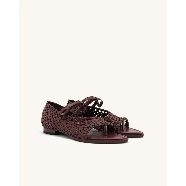 JW PEI Jocelyn Weave Strap Flip-flops in Claret Red | Sandals | Luxury Shoes 