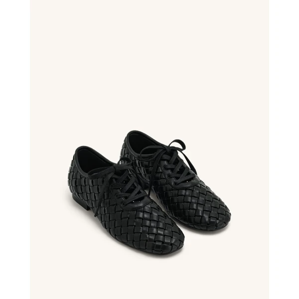 JW PEI Kayla Weave Strap Flat Shoes in Black | Flats | Luxury Shoes 