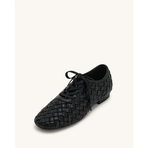 JW PEI Kayla Weave Strap Flat Shoes in Black | Flats | Luxury Shoes 