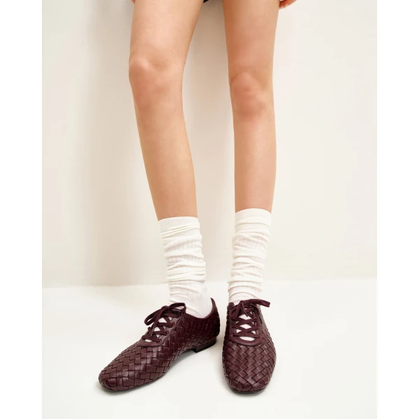 JW PEI Kayla Weave Strap Flat Shoes in Claret Red | Flats | Luxury Shoes 