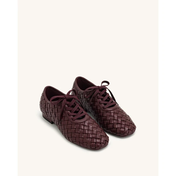 JW PEI Kayla Weave Strap Flat Shoes in Claret Red | Flats | Luxury Shoes 