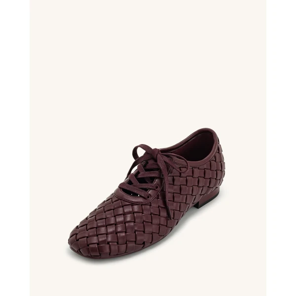 JW PEI Kayla Weave Strap Flat Shoes in Claret Red | Flats | Luxury Shoes 