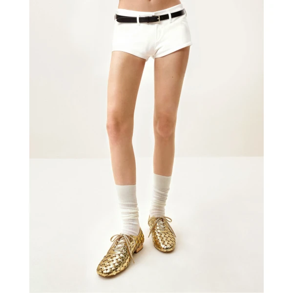 JW PEI Kayla Weave Strap Flat Shoes in Gold | Flats | Luxury Shoes 
