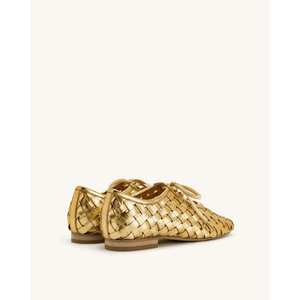 JW PEI Kayla Weave Strap Flat Shoes in Gold | Flats | Luxury Shoes 