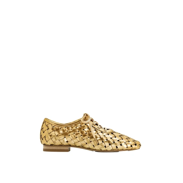 JW PEI Kayla Weave Strap Flat Shoes in Gold | Flats | Luxury Shoes 