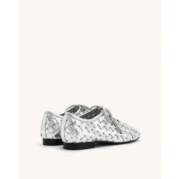 JW PEI Kayla Weave Strap Flat Shoes in Silver | Flats | Luxury Shoes 