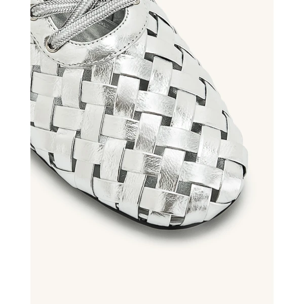 JW PEI Kayla Weave Strap Flat Shoes in Silver | Flats | Luxury Shoes 