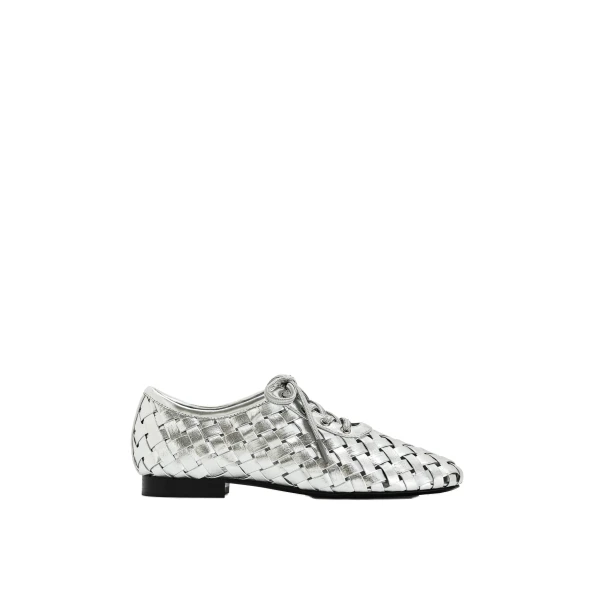 JW PEI Kayla Weave Strap Flat Shoes in Silver | Flats | Luxury Shoes 
