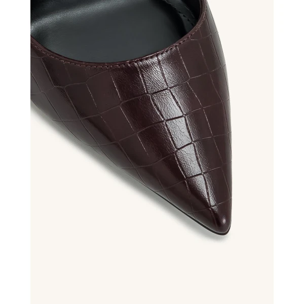 JW PEI Leah Croc-Embossed Ankle Strap Heels in Burgundy | Heels | Luxury Shoes 