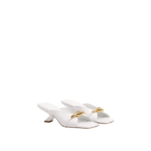 JW PEI Lena Metal Rope Knot Cross-Strap Heeled Sandals in White | Sandals | Luxury Shoes 