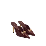 JW PEI Lena Metal Rope Knot Woven Panel Mules in Burgundy | Mules | Luxury Shoes 