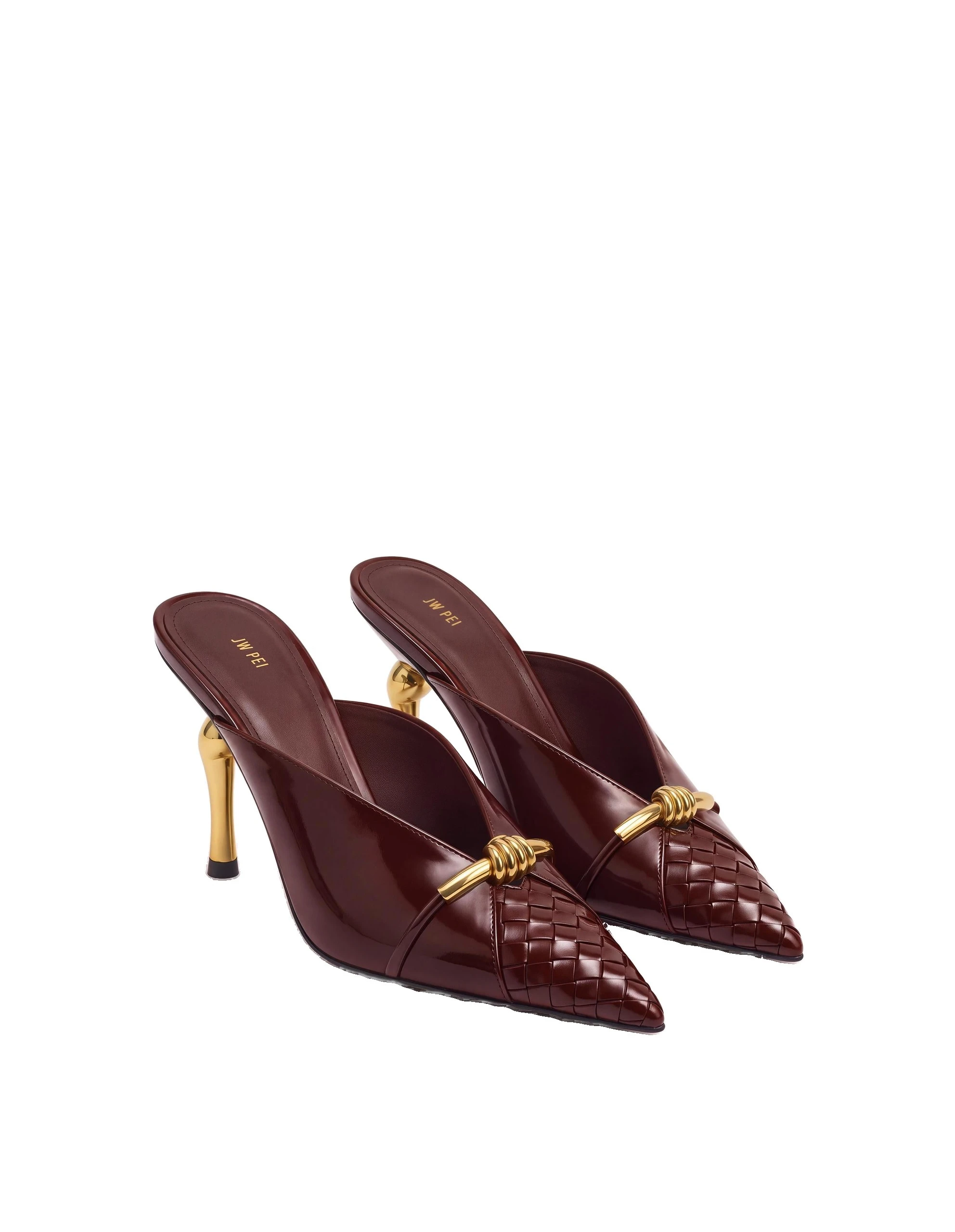 JW PEI Lena Metal Rope Knot Woven Panel Mules in Burgundy JW PEI Lena Metal Rope Knot Woven Panel Mules in Burgundy | Mules | Luxury Shoes