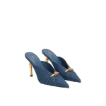 JW PEI Lena Metal Rope Knot Woven Panel Mules in Denim Blue | Mules | Luxury Shoes 