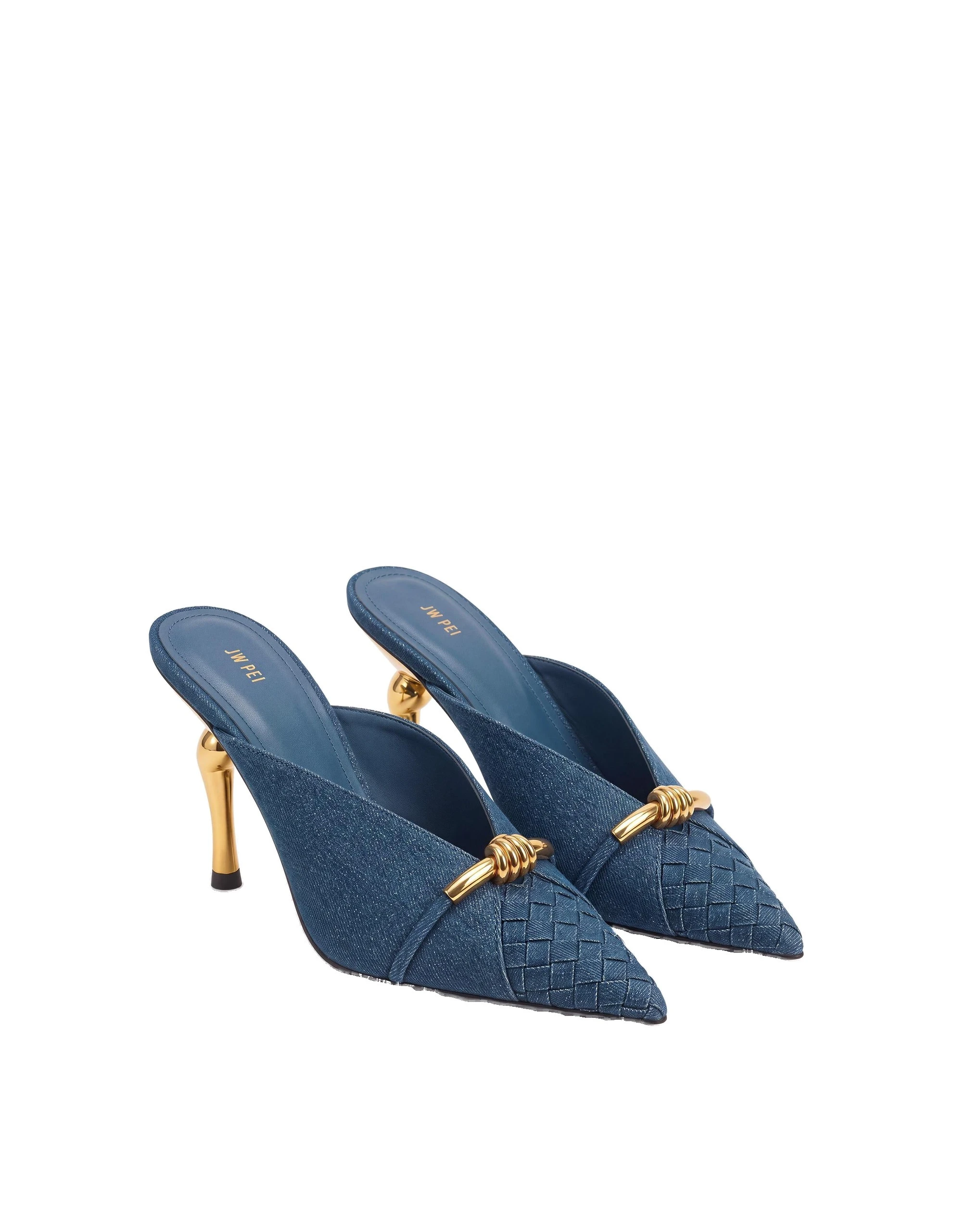JW PEI Lena Metal Rope Knot Woven Panel Mules in Denim Blue JW PEI Lena Metal Rope Knot Woven Panel Mules in Denim Blue | Mules | Luxury Shoes
