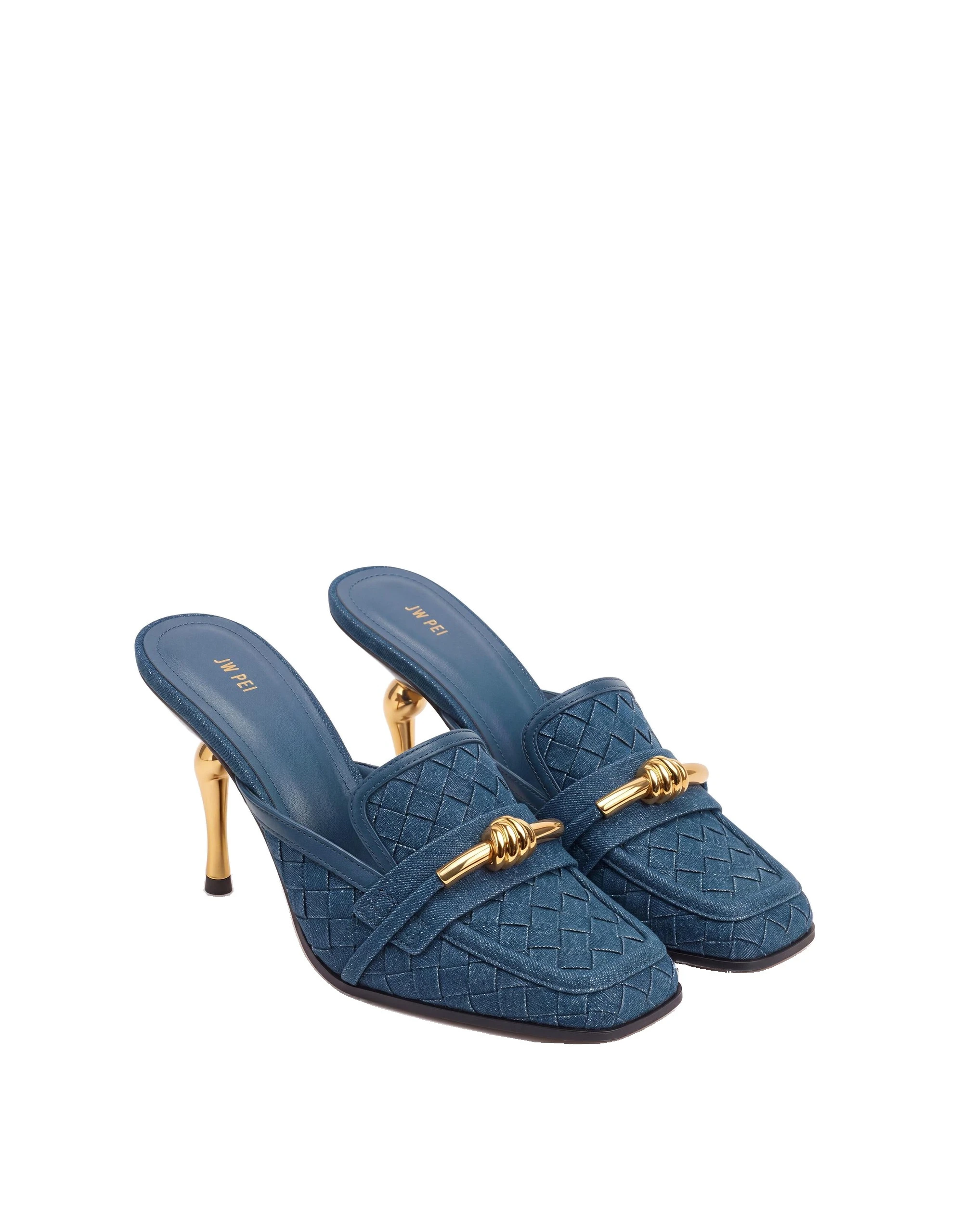 JW PEI Lena Metal Rope Knot Woven Square Toe Mules in Denim Blue JW PEI Lena Metal Rope Knot Woven Square Toe Mules in Denim Blue | Mules | Luxury Shoes