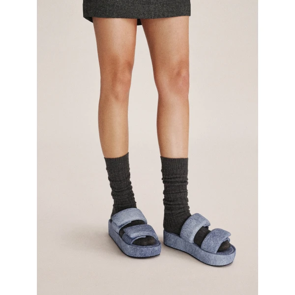 JW PEI Lexi Denim Embossed Sandal in Blue | Sandals | Luxury Shoes 