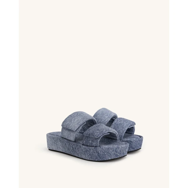 JW PEI Lexi Denim Embossed Sandal in Blue | Sandals | Luxury Shoes 