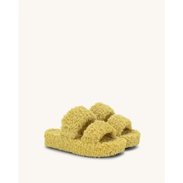 JW PEI Lexi Faux Fur Platform Sandal in Yellow | Sandals | Luxury Shoes 