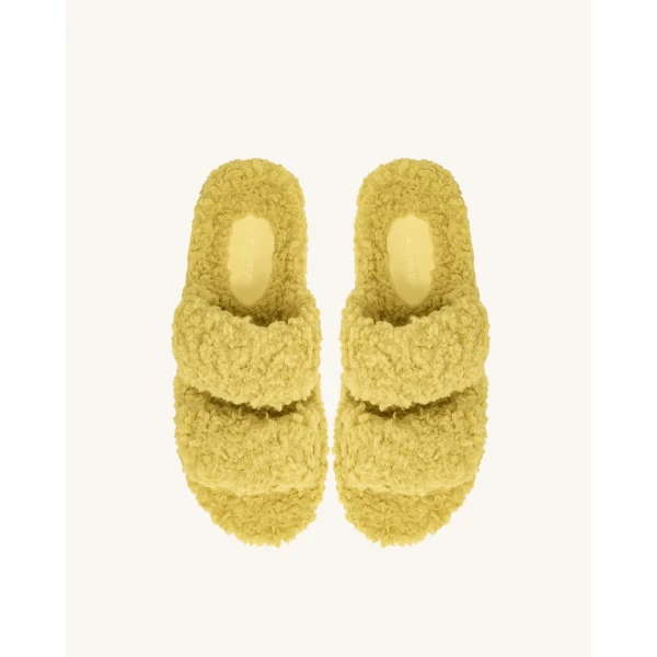JW PEI Lexi Faux Fur Platform Sandal in Yellow | Sandals | Luxury Shoes 