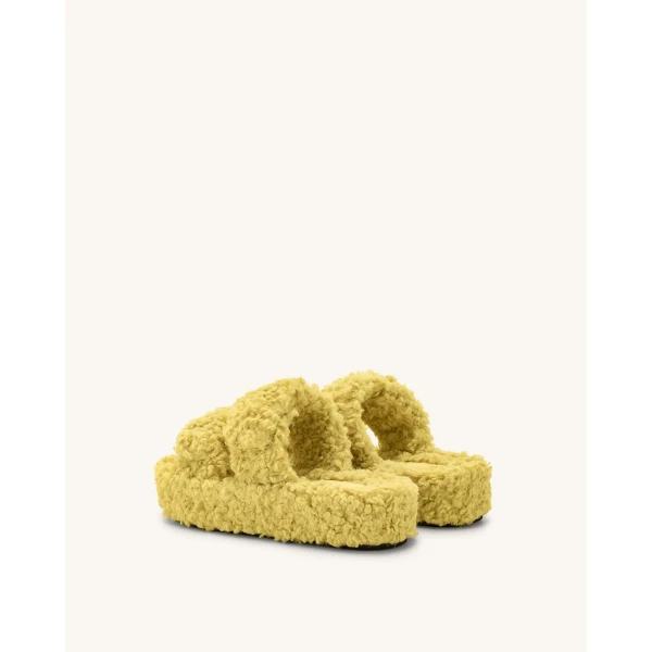 JW PEI Lexi Faux Fur Platform Sandal in Yellow | Sandals | Luxury Shoes 