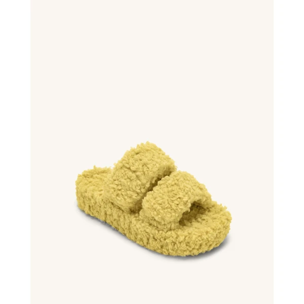 JW PEI Lexi Faux Fur Platform Sandal in Yellow | Sandals | Luxury Shoes 