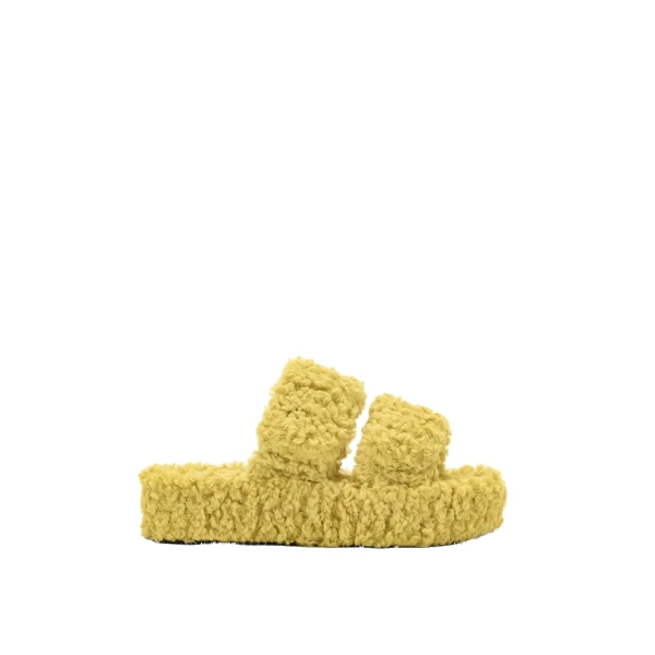 JW PEI Lexi Faux Fur Platform Sandal in Yellow | Sandals | Luxury Shoes 