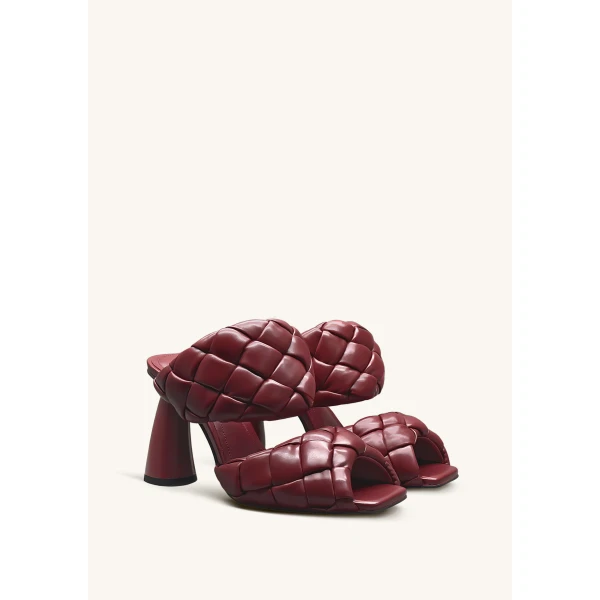 JW PEI Lillian Weave Vegan Leather Heel Mules in Burgundy | Mules | Luxury Shoes 