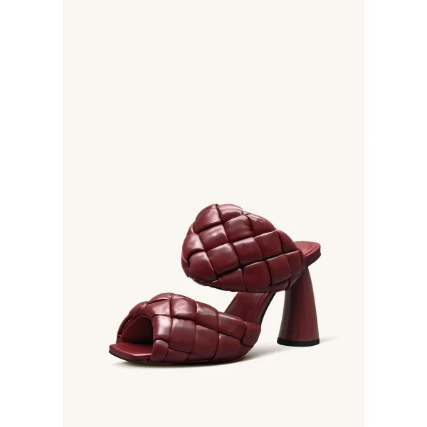JW PEI Lillian Weave Vegan Leather Heel Mules in Burgundy | Mules | Luxury Shoes 