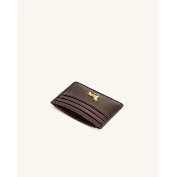 JW PEI Maeve Dachshund Metal Emblem Card Holder in Chocolate | Wallets & Purses | Luxury Shoes 