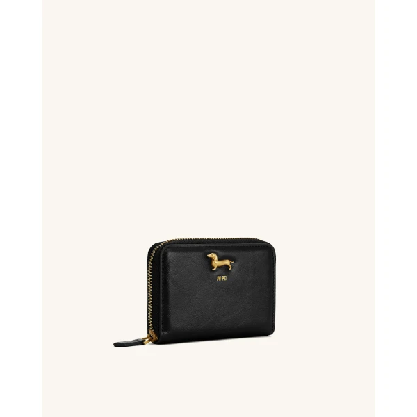 JW PEI Maeve Dachshund Metal Emblem Zip Wallet in Black | Wallets & Purses | Luxury Shoes 