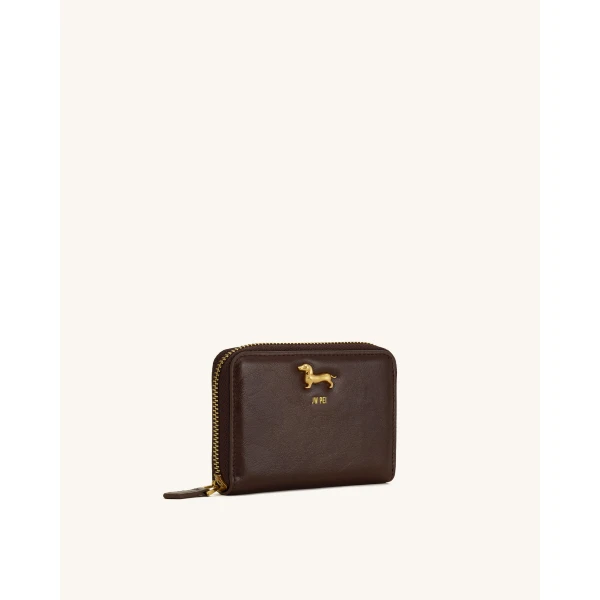 JW PEI Maeve Dachshund Metal Emblem Zip Wallet in Chocolate | Wallets & Purses | Luxury Shoes 