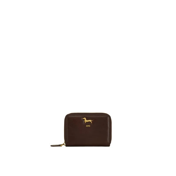 JW PEI Maeve Dachshund Metal Emblem Zip Wallet in Chocolate | Wallets & Purses | Luxury Shoes 