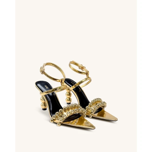 JW PEI Mia Strappy High Heels With Beaded Detail in Gold | Heels | Luxury Shoes 