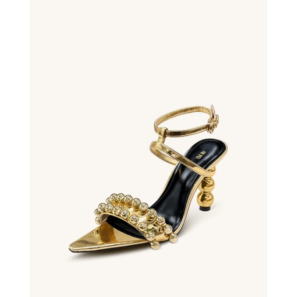 JW PEI Mia Strappy High Heels With Beaded Detail in Gold | Heels | Luxury Shoes 
