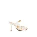 JW PEI Mireille Pierced Floral Embroidered Applique Mesh Mules in Ivory | Mules | Luxury Shoes 