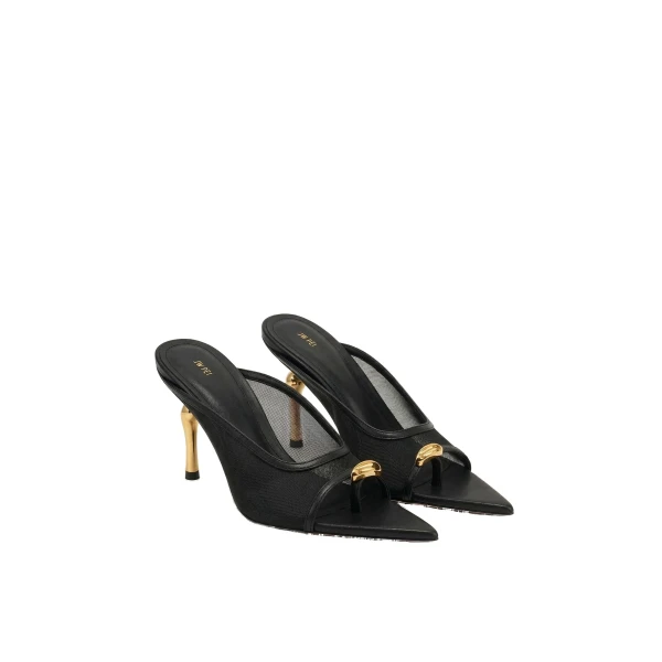 JW PEI Noemi Pointed-Toe Mesh Mule Heels in Black | Mules | Luxury Shoes 