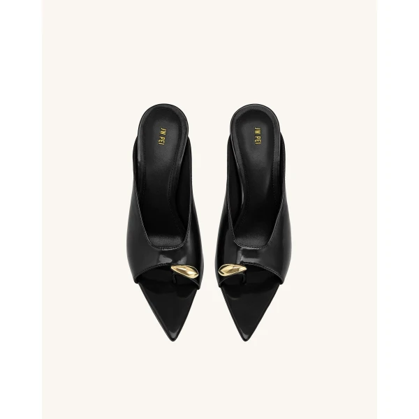 JW PEI Noemi Pointed-Toe Mule Heels in Black | Mules | Luxury Shoes 