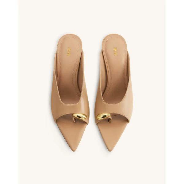 JW PEI Noemi Pointed-Toe Mule Heels in Khaki | Mules | Luxury Shoes 