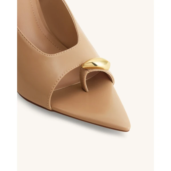 JW PEI Noemi Pointed-Toe Mule Heels in Khaki | Mules | Luxury Shoes 