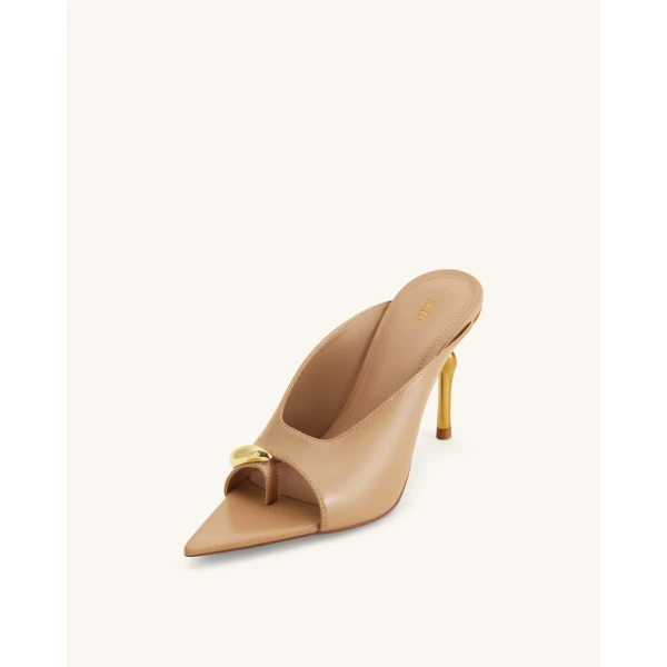JW PEI Noemi Pointed-Toe Mule Heels in Khaki | Mules | Luxury Shoes 