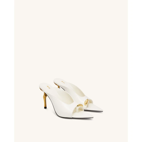 JW PEI Noemi Pointed-Toe Mule Heels in White | Mules | Luxury Shoes 