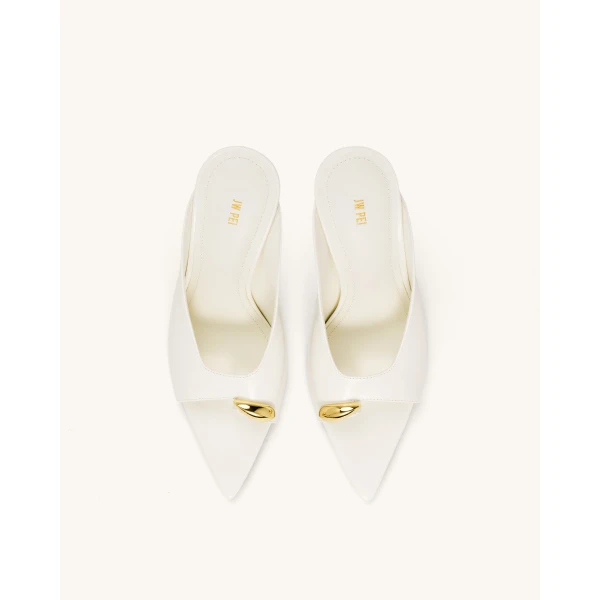 JW PEI Noemi Pointed-Toe Mule Heels in White | Mules | Luxury Shoes 