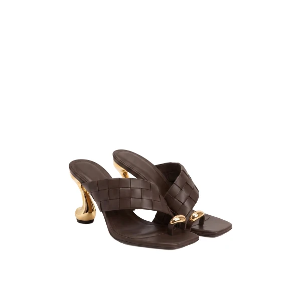 JW PEI Noemi Square-Toe Woven Hardware Mules in Dark Brown | Mules | Luxury Shoes 
