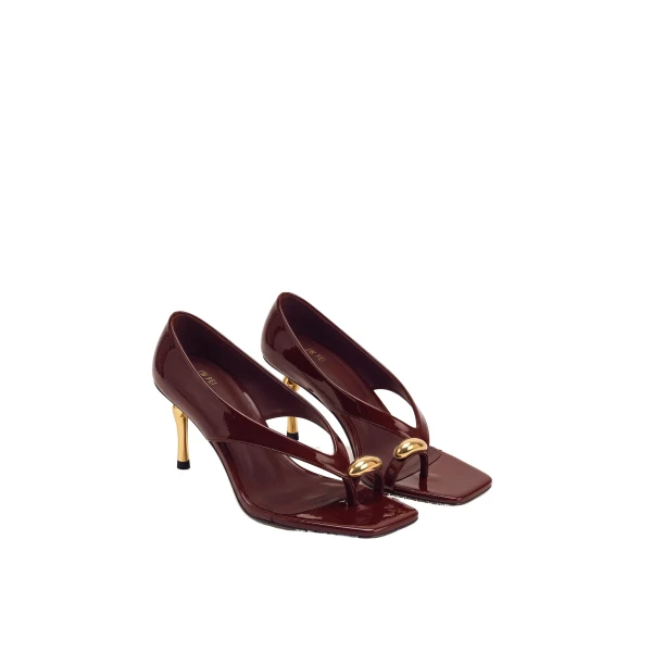 JW PEI Noemi Wide Strap Square-Toe Metal Accent Sandals in Burgundy | Sandals | Luxury Shoes 