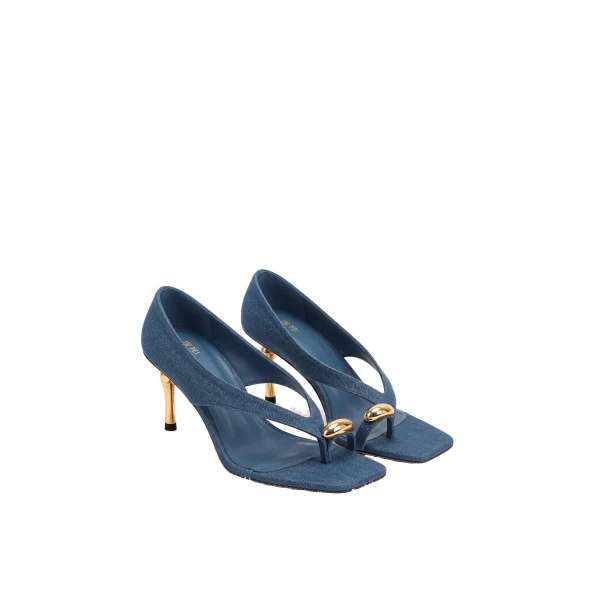 JW PEI Noemi Wide Strap Square-Toe Metal Accent Sandals in Denim Blue | Sandals | Luxury Shoes 