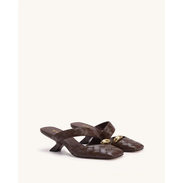 JW PEI Noemi Woven Hardware Closed-Toe Mules in Dark Brown | Mules | Luxury Shoes 