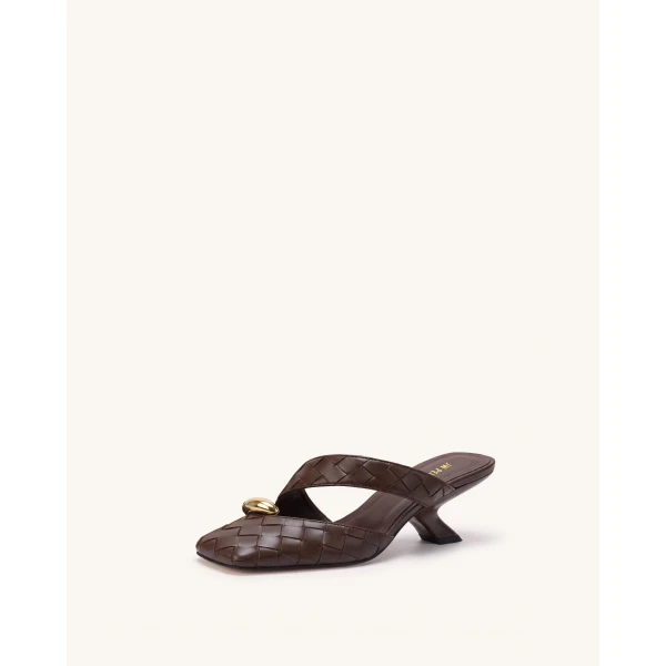 JW PEI Noemi Woven Hardware Closed-Toe Mules in Dark Brown | Mules | Luxury Shoes 