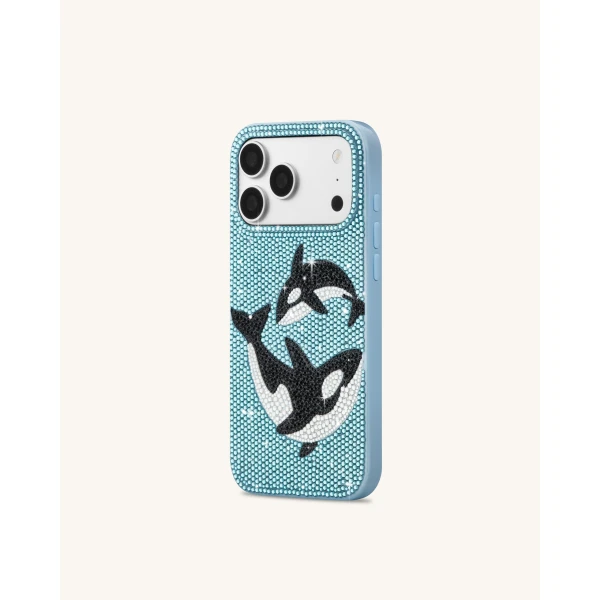 JW PEI Orca Pair Artificial Crystal Phone Case in Light Blue | Phone Cases | Luxury Shoes 