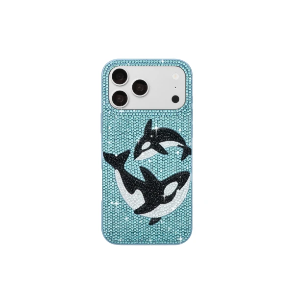 JW PEI Orca Pair Artificial Crystal Phone Case in Light Blue | Phone Cases | Luxury Shoes 