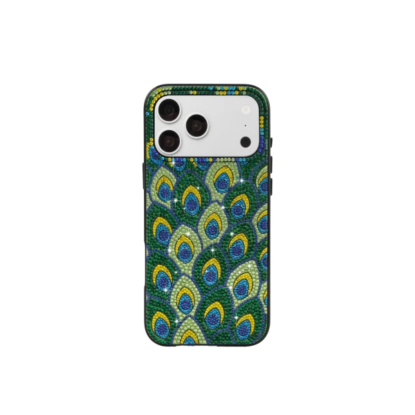 JW PEI Peacock Feather Rhinestone Phone Case in Green | Phone Cases | Luxury Shoes 